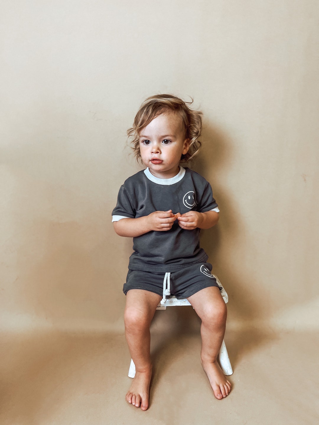 Smile Shorts Set, Boy Matching Set, Neutral Toddler Clothing, Unisex