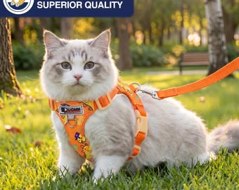 Set composto da pettorina e guinzaglio riflettenti antifuga per gatti, gilet imbottito in rete traspirante per gattini e gatti di piccola taglia, tuta regolabile per esterni.