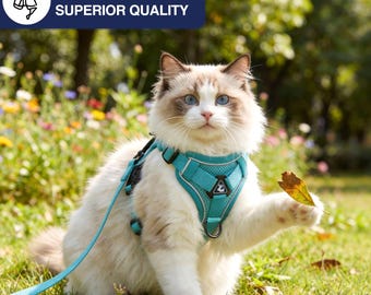 Escape Proof Cat Harness Breathable Mesh Soft Walking Vest for Kittens & Small Cats Reflective Adjustable Pet Harness (Not Leash)