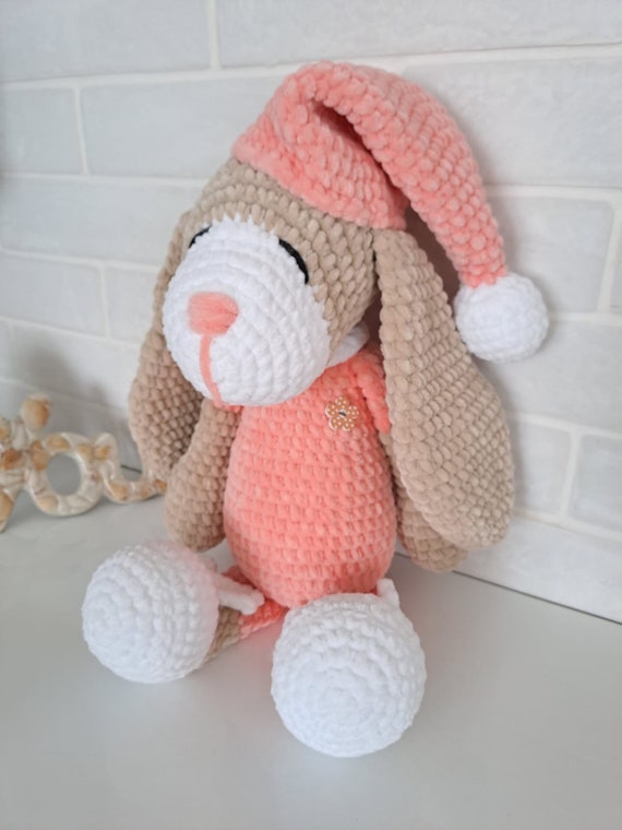 Crochet Velvet Dog Toy, Handmade Baby Girl Toy, Nursery Decor, Amigurumi,  First Baby Gift, Crocheted Stuffed Animals 