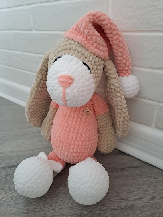 Crochet Velvet Dog Toy, Handmade Baby Girl Toy, Nursery Decor, Amigurumi,  First Baby Gift, Crocheted Stuffed Animals 