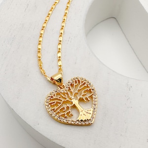 Árvore da Vida, colar de coração, presente de Natal, presente de Hannukkah, colar de ouro, presente de feriado, Natal dourado, personalizado, único, espiritual, zircão