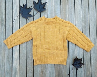 Baby Neutral Classic Ribbed Sweater in Yellow, Baby Sweater, Baby Yellow Sweater, Baby Pullover, Baby Fall Sweater, Cute Baby Knit Sweater