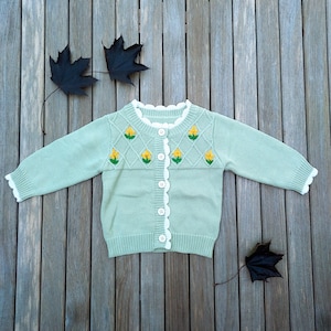 Girls Daisy Sweater Cardigan | Baby Girls Light Green Cardigan | Girls Boutique Clothing
