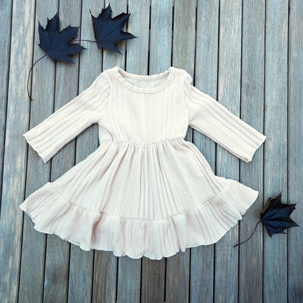 Baby Girls Beige Pleated Dress, Baby Girls Holiday Dress, Baby Christmas Dress, Baby Occasion Dress, Baby Beige Dress, Cute Baby Dress