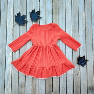 Girls Long Sleeve Dress | Autumn Orange Dress | Baby Special Occasion Clothing