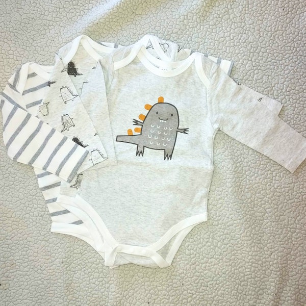 Sale Baby Boy Soft Cotton Bodysuits 3-Pack Baby Boutique Baby Shower Gift Dinosaur Long Sleeve Gray Rompers Super Soft Cute Baby Clothes