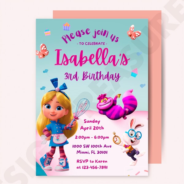 INSTANT DOWNLOAD - Alice's Wonderland Bakery Invitation - Alice Wonderland Birthday Invitation - Canva.com Editable