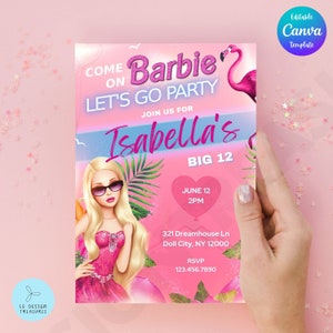 Doll Party Invitation, Doll Birthday Party, Hot Pink Birthday Party Invitation, Pink Doll Birthday Invitation, Instant Download Template