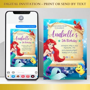 TÉLÉCHARGEMENT IMMÉDIAT - Invitation d'anniversaire de la petite sirène animée - Invitation d'anniversaire de la petite sirène - Ariel - Invitation numérique - Canva.com modifiable