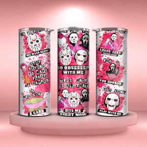Pink halloween tumbler, Scary tumbler, Halloween characters, Mean girls theme tumbler, Gifts for her, Halloween, On Wednesdays we wear pink