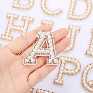 White Pearl Gold Rhinestone Letter Patches -  BRIDE - Iron on/Glue on embroidery. Personalise your own clothes & bags