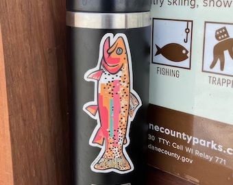 Mid-Century Modern Cutthroat Trout Sticker, Vintage Fly Fishing Look, Great Anywhere & Is a Great Gift, Vinyl, Water Resistant, UV Resistant