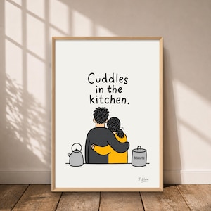 Minimalistiskt kökstryck med par (vitt), inspirerat av Arctic Monkeys, mysig illustration (digital nedladdning)