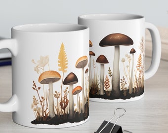 Autumn Mushrooms 11 oz Autumn Mug | Trendy BFF Gift for Her or Him | Hello Fall Cottagecore Ceramic Coffee Cup | Dishwasher & Microwave Safe