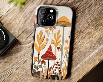 Retro Phone Case with Cottagecore Mushrooms Watercolor Aesthetic | fits 19 iPhone Models including iPhone 13 or iPhone 14 Pro Max, 11, Etc.