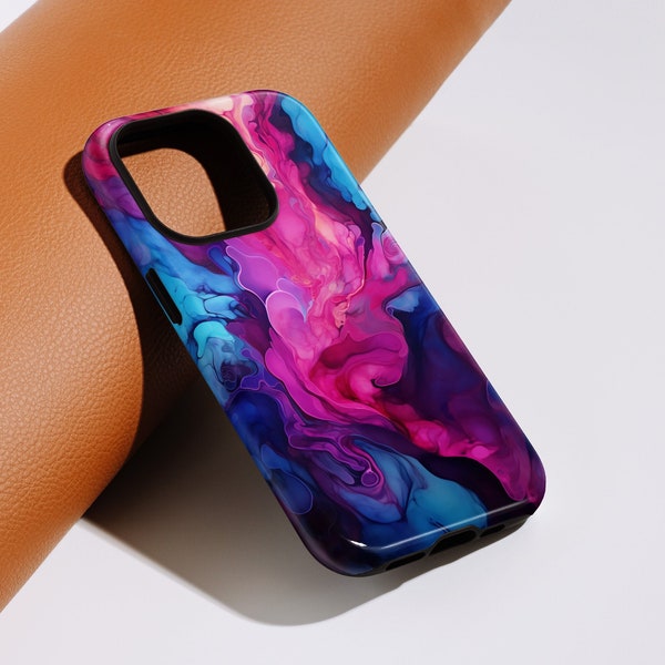 Dark Watercolor Marble Swirls Phone Case: iPhone 15 Pro Max 14 MagSafe 13 12 11, Google Pixel 8 7 6, Samsung Galaxy S22 S23 S 24 Plus Ultra