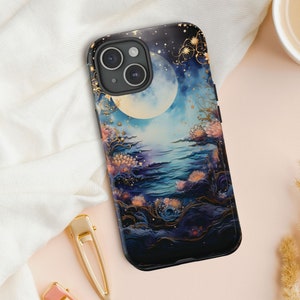 Moon Stars & Flowers Celestial Phone Case for Google Pixel 8 7 6 iPhone 15 14 13 12 11 Pro Max MagSafe Samsung Galaxy S24 S23 S22 Plus Ultra