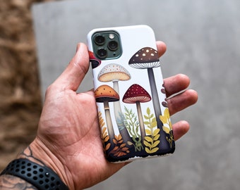 Mushrooms in Watercolor Aesthetic Custom Phone Case for iPhone 15 14 13 12 11 X XR XS, including Pro Max Plus mini & with optional MagSafe