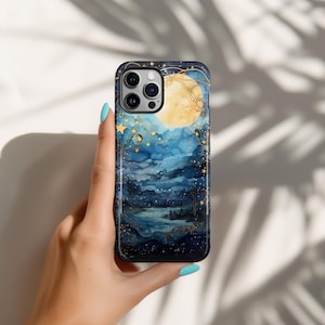 Watercolor Night Sky & Water Phone Case for iPhone 16 16e 15 14 13 12 Pro Max, Google Pixel 9 8 7 Pro, Samsung Galaxy S25 S24 S23 Plus Ultra