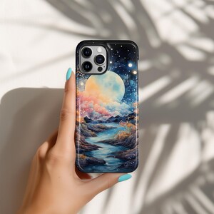 Watercolor River & Moon Phone Case: iPhone 17 16 16e 15 14 13 12 Pro Max Plus MagSafe 17 Air, Pixel 9a 9 xl 8, Samsung Galaxy S25 Ultra S24