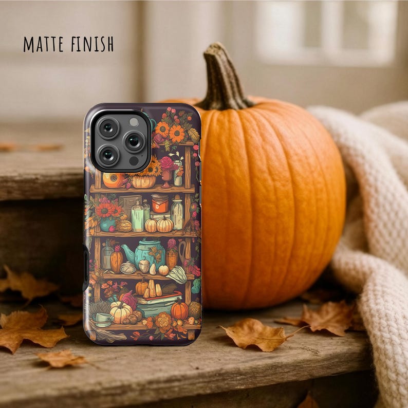 Fall Phone Case in Cool Floral & Pumpkins Anime Aesthetic: iPhone 18 Pro Max 17 17e 16 16e Air MagSafe S26 Ultra, Pixel 11 image 3