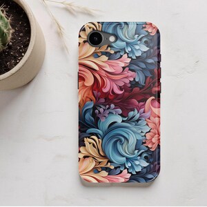 Funda para teléfono única: iPhone 17 Pro Max, Air 17e, 16, 16e, 15, 14, 13 MagSafe; Pixel 10 Pro XL, S26 Ultra, S25 Plus, con coloridos remolinos florales abstractos. imagen 12