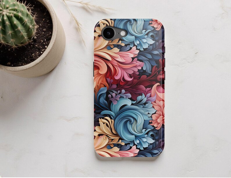 Funda para teléfono única: iPhone 17 Pro Max, Air 17e, 16, 16e, 15, 14, 13 MagSafe; Pixel 10 Pro XL, S26 Ultra, S25 Plus, con coloridos remolinos florales abstractos. imagen 12