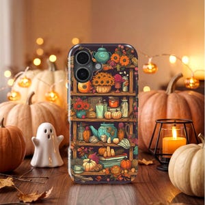 Fall Phone Case in Cool Floral & Pumpkins Anime Aesthetic: iPhone 18 Pro Max 17 17e 16 16e Air MagSafe S26 Ultra, Pixel 11 image 2