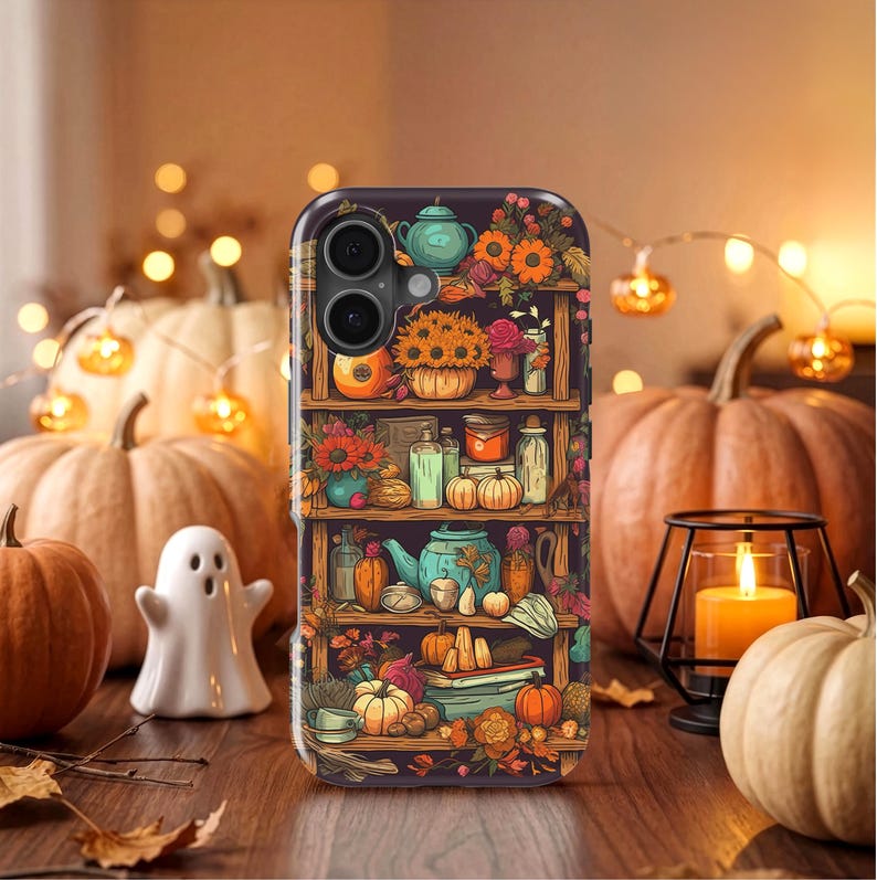 Fall Phone Case in Cool Floral & Pumpkins Anime Aesthetic: iPhone 18 Pro Max 17 17e 16 16e Air MagSafe S26 Ultra, Pixel 11 image 2