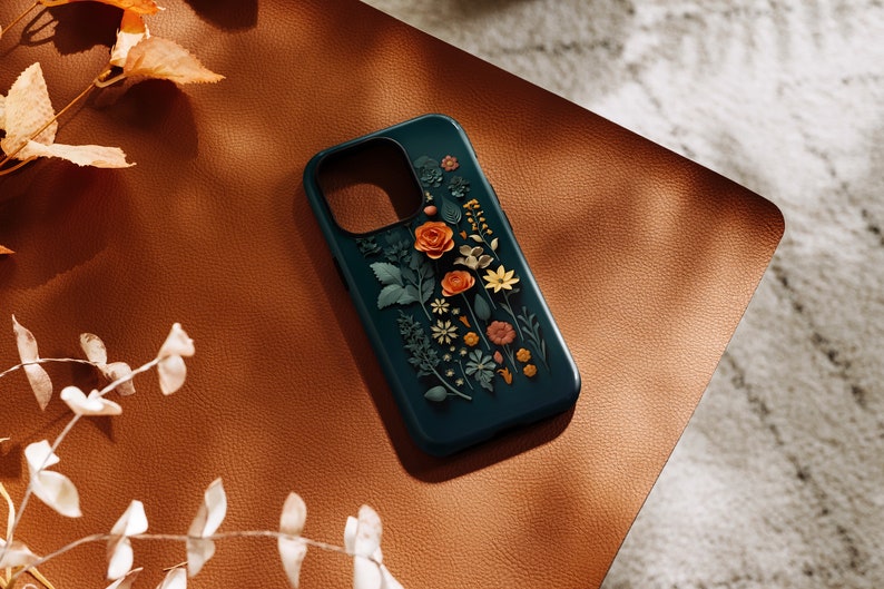 dark Teal Flowers & Roses Floral Phone Case: Google Pixel 6 7 Pro, Samsung Galaxy S22 S23 Plus Ultra, iPhone 15 14 Pro Max 13 MagSafe 12 mini 11