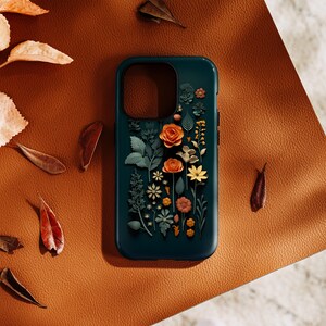 dark Teal Flowers & Roses Floral Phone Case: Google Pixel 6 7 Pro, Samsung Galaxy S22 S23 Plus Ultra, iPhone 15 14 Pro Max 13 MagSafe 12 mini 11