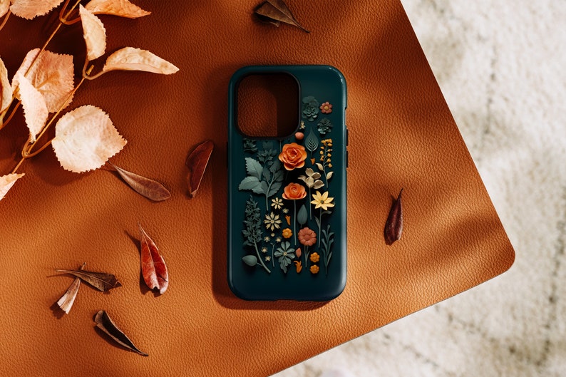 dark Teal Flowers & Roses Floral Phone Case: Google Pixel 6 7 Pro, Samsung Galaxy S22 S23 Plus Ultra, iPhone 15 14 Pro Max 13 MagSafe 12 mini 11