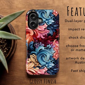 Funda para teléfono única: iPhone 17 Pro Max, Air 17e, 16, 16e, 15, 14, 13 MagSafe; Pixel 10 Pro XL, S26 Ultra, S25 Plus, con coloridos remolinos florales abstractos. imagen 4