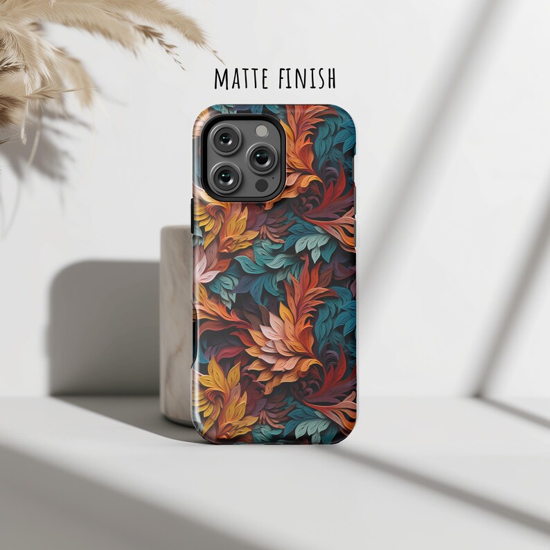 Teal Leaves Phone Case, Impact-Resistant, Dual Layer, iPhone 17e Galaxy S26 Pixel 10 image 8