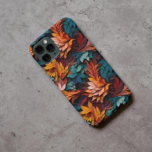 MagSafe Phone Case: iPhone 15 Pro Plus Pro Max, iPhone 14, 14 Plus, iPhone 14 Pro Max, iPhone 12, 13 mini, 13 Pro Max, Colorful Teal Leaves