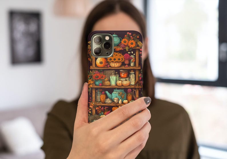 Fall Phone Case in Cool Floral & Pumpkins Anime Aesthetic; Pick from 19 iPhone Models including iPhone 13 or iPhone 14 Pro Max or iPhone 11
