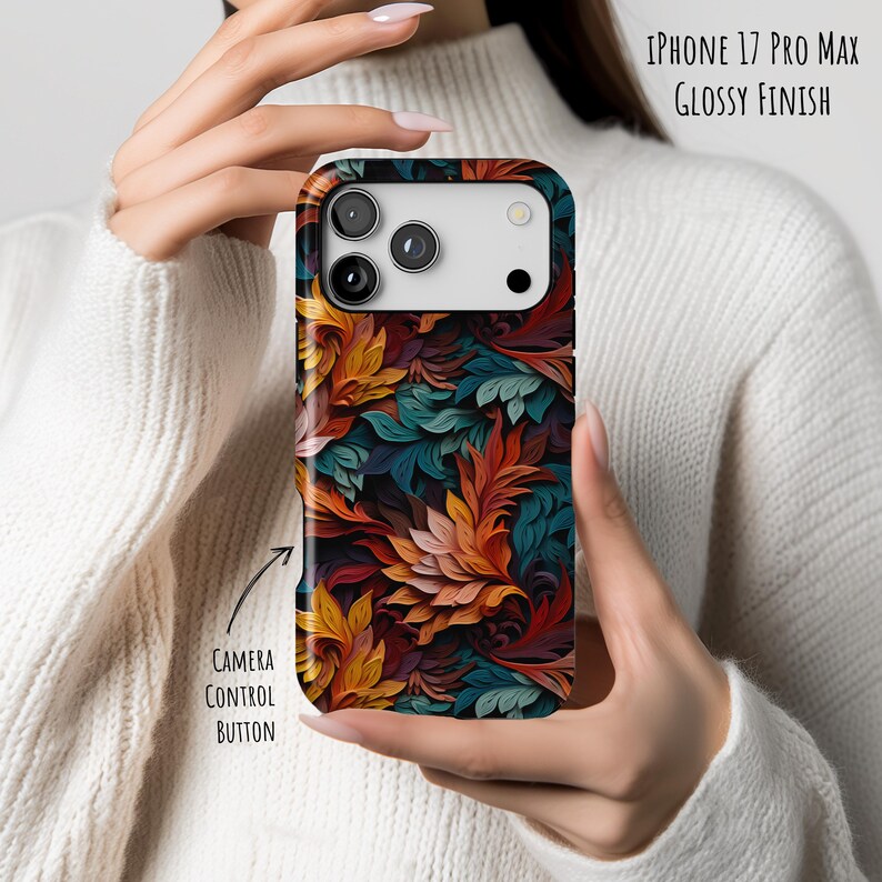Teal Leaves Phone Case, Impact-Resistant, Dual Layer, iPhone 17e Galaxy S26 Pixel 10 image 2