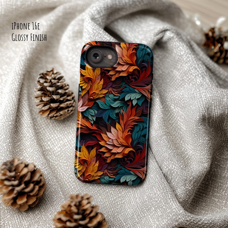 Teal Leaves Phone Case, Impact-Resistant, Dual Layer, iPhone 17e Galaxy S26 Pixel 10 image 1