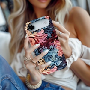 Funda para teléfono única: iPhone 17 Pro Max, Air 17e, 16, 16e, 15, 14, 13 MagSafe; Pixel 10 Pro XL, S26 Ultra, S25 Plus, con coloridos remolinos florales abstractos. imagen 7