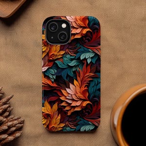 MagSafe Phone Case: iPhone 15 Pro Plus Pro Max, iPhone 14, 14 Plus, iPhone 14 Pro Max, iPhone 13, 13 mini, 13 Pro Max, Colorful Teal Leaves