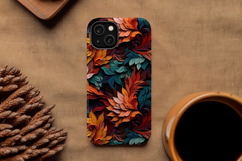 MagSafe Phone Case: iPhone 15 Pro Plus Pro Max, iPhone 14, 14 Plus, iPhone 14 Pro Max, iPhone 13, 13 mini, 13 Pro Max, Colorful Teal Leaves