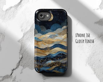 Navy Blue Abstract Mountains Phone Case: Dual Layer Protection, iPhone Galaxy Pixel