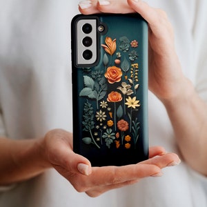 dark Teal Flowers & Roses Floral Phone Case: Google Pixel 6 7 Pro, Samsung Galaxy S22 S23 Plus Ultra, iPhone 15 14 Pro Max 13 MagSafe 12 mini 11