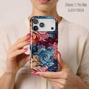 Funda para teléfono única: iPhone 17 Pro Max, Air 17e, 16, 16e, 15, 14, 13 MagSafe; Pixel 10 Pro XL, S26 Ultra, S25 Plus, con coloridos remolinos florales abstractos. imagen 5
