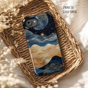 Moon Stars & Zen Waves Phone Case: iPhone 16 16e Plus 15 Pro Max 14 MagSafe Case, Samsung Galaxy S25 Plus S24 Ultra S22 , Pixel 9a 9 8 7 Pro
