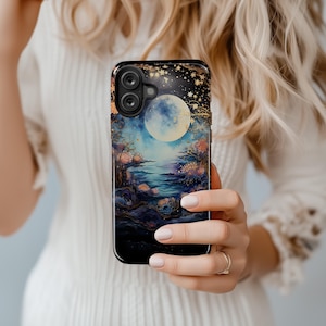 Moon Stars Flowers Celestial Phone Case: iPhone 16e 16 Pro Max 15 14 13 12 MagSafe 11, Pixel 9a 9 8 7, Samsung Galaxy S25 Ultra S24 Plus S23