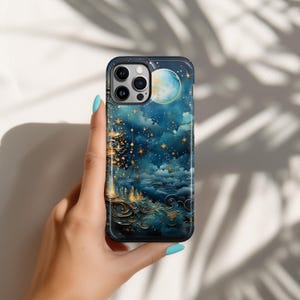 Celestial Phone Case with Magical Swirls for iPhone 16 16e 15 14 13 12 Pro Max, Samsung Galaxy S25 S24 Plus Ultra, Pixel 9a 7 8 9 Pro XL