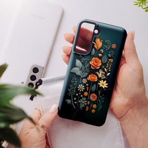 dark Teal Flowers & Roses Floral Phone Case: Google Pixel 6 7 Pro, Samsung Galaxy S22 S23 Plus Ultra, iPhone 15 14 Pro Max 13 MagSafe 12 mini 11