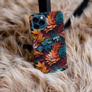MagSafe Phone Case: iPhone 15 Pro Plus Pro Max, iPhone 14, 14 Plus, iPhone 14 Pro Max, iPhone 13, 13 mini, 13 Pro Max, Colorful Teal Leaves